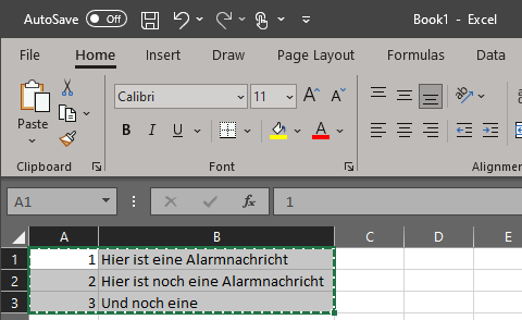 Configuring alarm texts 3: