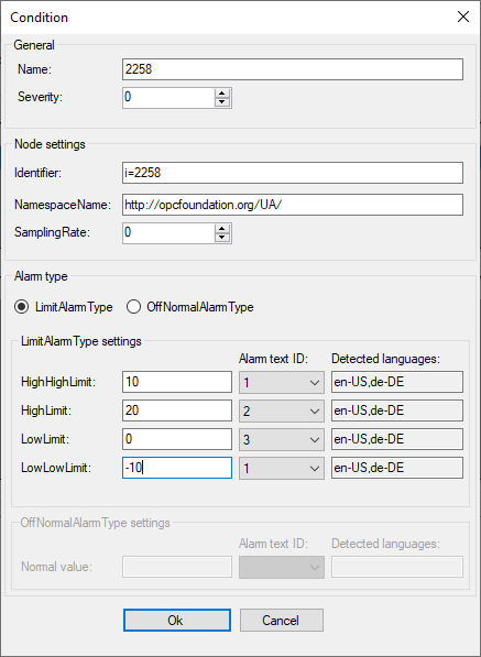 Configuring alarm texts 6: