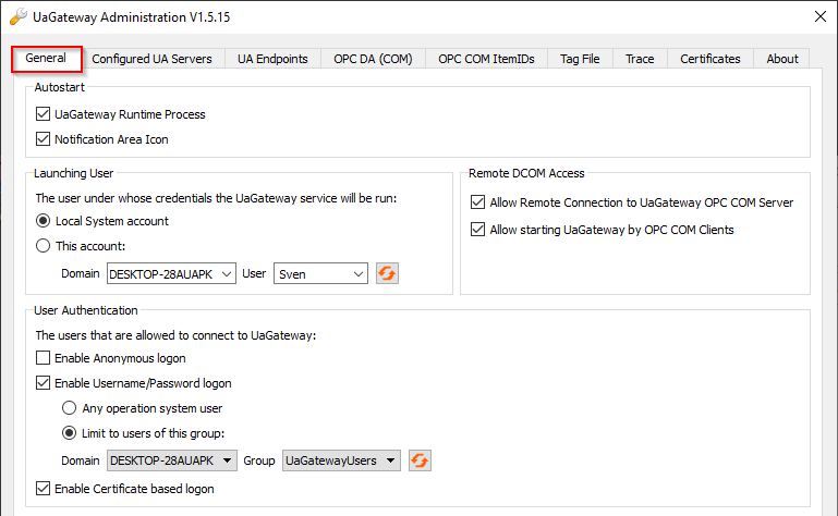 General settings 1: