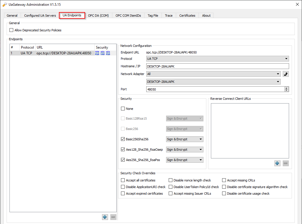 Configuration of the endpoints 1: